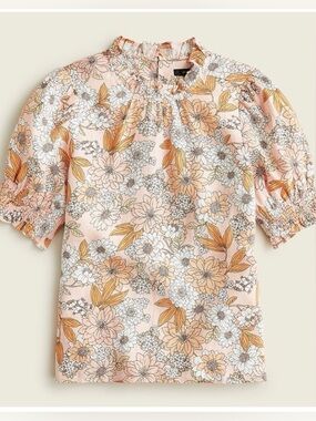 J. Crew Smocked Puff Sleeve Linen Top Small